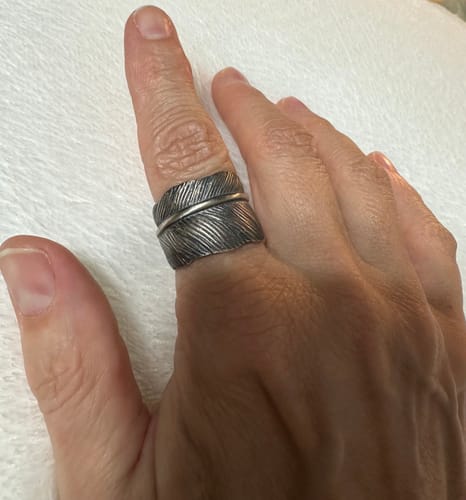Customer photo review of Silver Feather Ring with Infused Cremation Ash