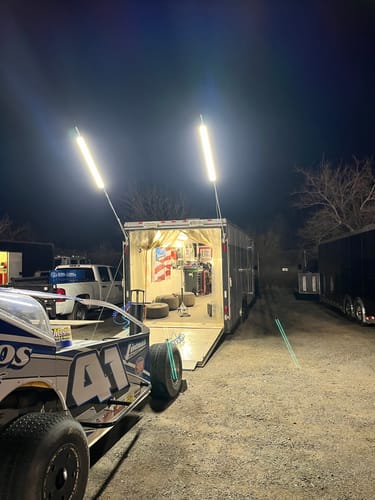 Customer photo review of Racing Trailer Pit Lights – Dual 10 Foot Pole 20,000 Lumens