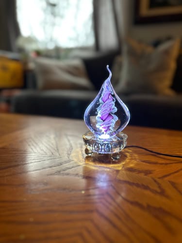 Customer photo review of Memorial Glass Flame with Cremation Ashes