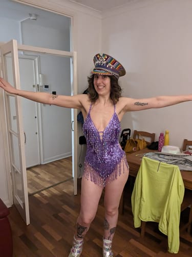 Customer photo review of Lilac Stargazer Sequin Bodysuit