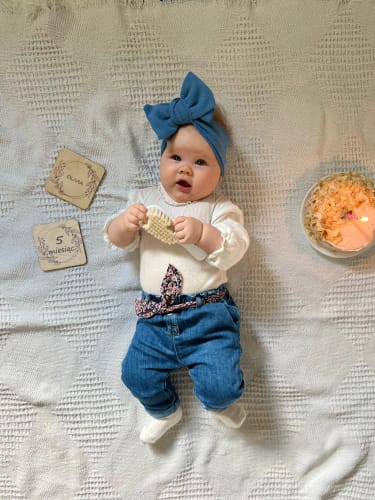 Customer photo review of Baby Girl Large Waffle Bowtie Headband