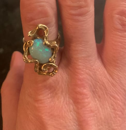 Customer photo review of VINTAGE 14K YELLOW GOLD 1CT OPAL BRUTALIST RING 7.25