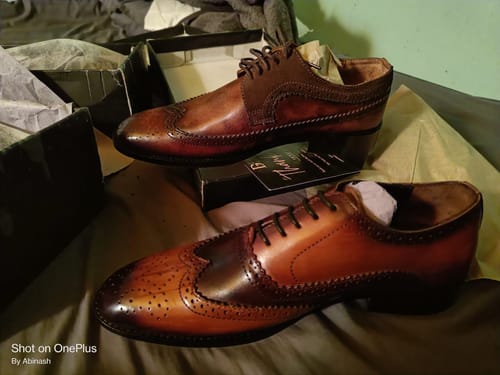 Customer photo review of Robert Brown & Tan Handpainted Full Brogue Shoe For Men