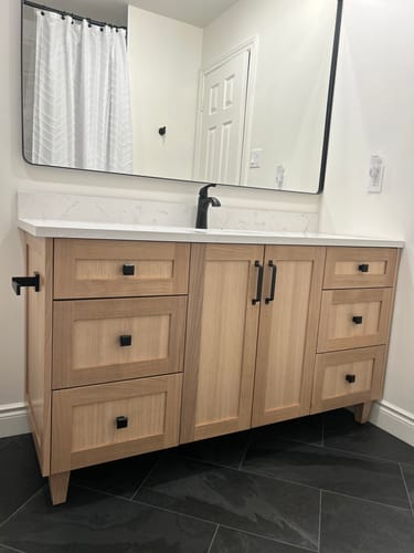 Customer photo review of Bridgeport 60" White Oak Bathroom Vanity