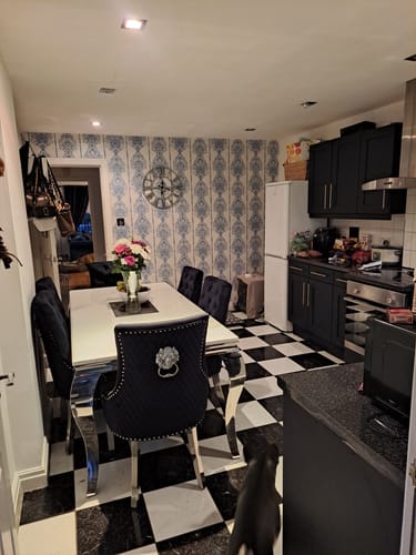 Customer photo review of Vienna Marble Dining Table With Venice Knocker Chairs lion