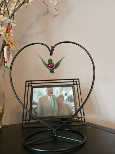 Customer photo review of Red Throated Glass Hummingbird with Infused Cremation Ash