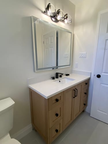 Customer photo review of Bridgeport SLIM 48" White Oak Bathroom Vanity