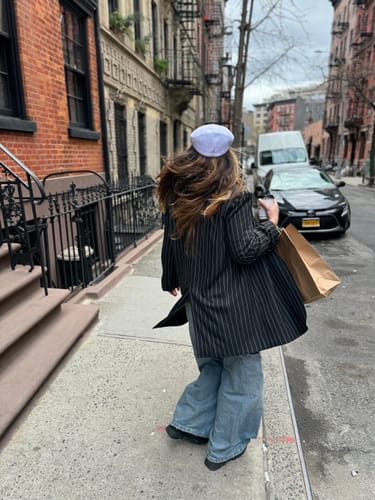 Customer photo review of Boxy Pinstripe Blazer