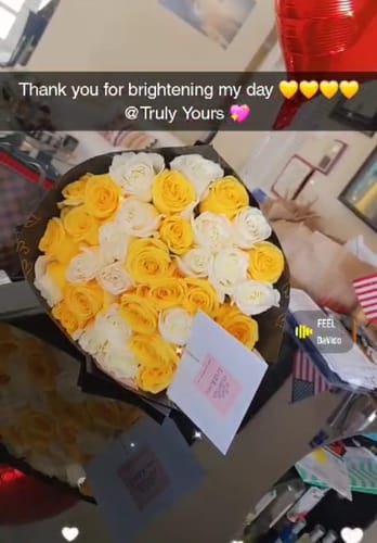 Customer photo review of White and Yellow Rose Bouquet