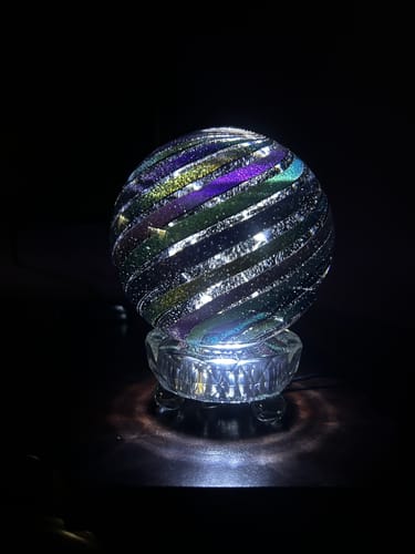 Customer photo review of Dark Dichroic Rainbow Orb with Cremation Ash