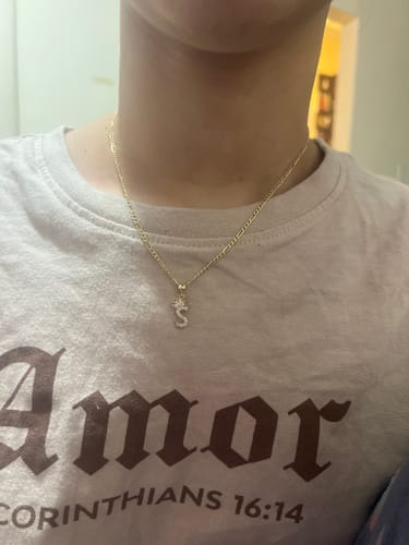 Customer photo review of *NEW* 14k Initial Pendant W/ Hollow Figaro Chain (16” Inches) JTJ™