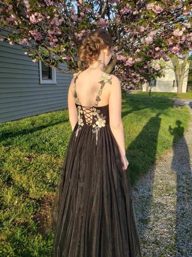 Customer photo review of Corset Straps Black Tulle Midi Dress