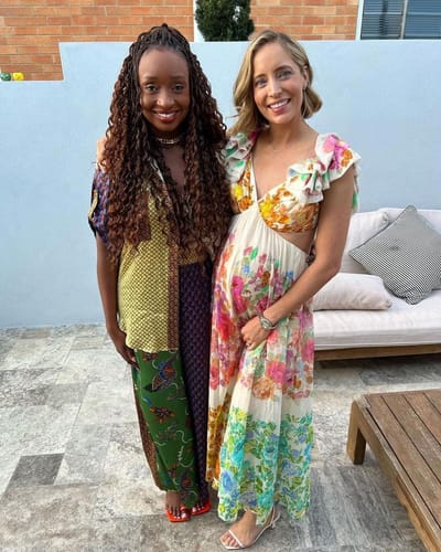 Customer photo review of Blooming Beauty Multicolor Floral Frill Cutout Back Tie-up Maxi Dress