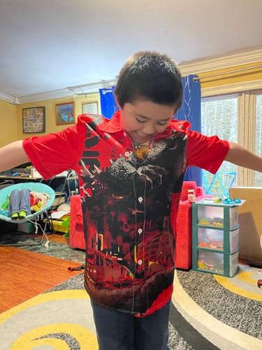 Customer photo review of Red Giant Monster Godzilla And Cruise Ship Printing Short Sleeve Shirt