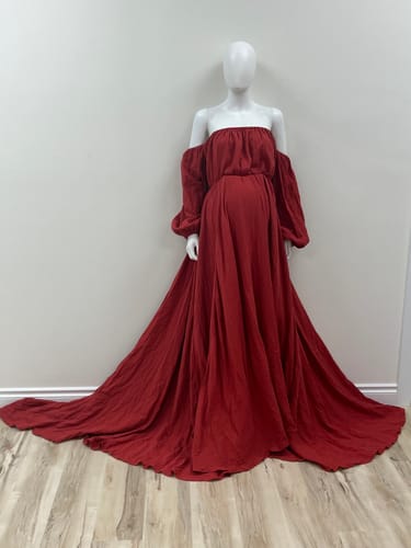 Customer photo review of Off Shoulder Cotton Evening Dresses Long Sleeves Side Slit Photo Shoot Dresses for Baby Shower Photography Props YEWEN YW220214