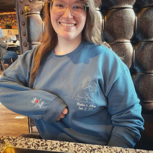 Customer photo review of Custom Embroidered Photo Line Drawing Sweatshirt