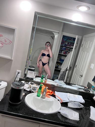 Customer photo review of Tie Side O Ring Metal Hardware High Cut Tanga Bandeau Bikini Set