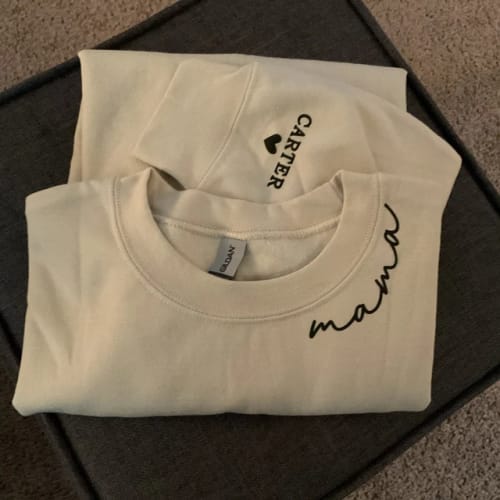Customer photo review of Custom Mama Sweatshirt with Kids Names Sleeve