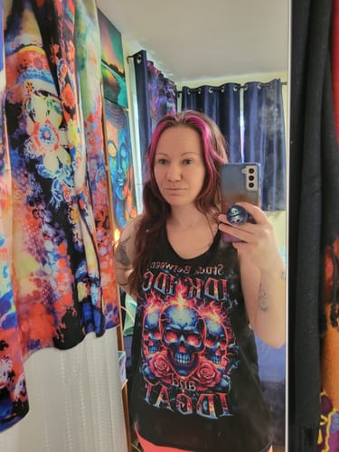 Customer photo review of STUCK BETWEEN IDK IDC AND IDGAF SKULL ALL OVER PRINT - YHKD2501243