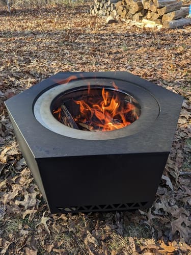 Customer photo review of SUNJOY 26 Inch Hexagon Smokeless Fire Pit with PVC Cover and Fire Poker