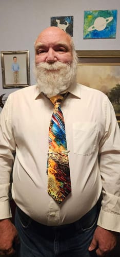 Customer photo review of Barry.Wang 4pcs Men Fashion Gradient Silk Tie Pocket Square Cufflink Set