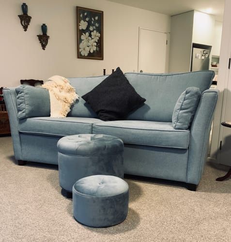 Customer photo review of Livia Round Storage Ottoman