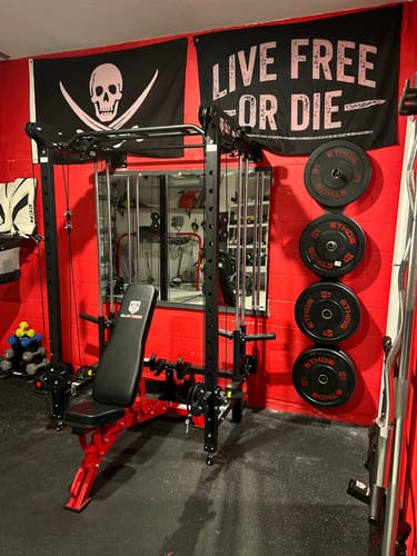 Customer photo review of Major Fitness F35 All-In-One Home Gym Wall-Mount Folding Power Rack