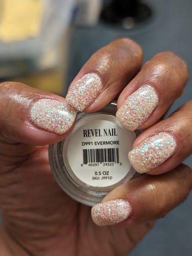 Customer photo review of D991 Evermore White Glitter Dip Powder