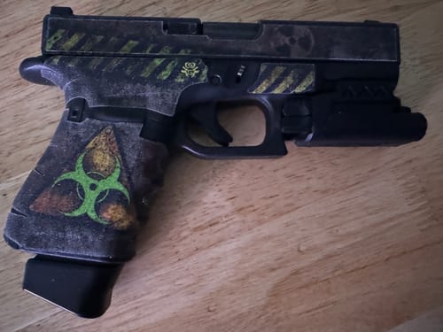 Customer photo review of Glock 19 Gen 4 Decal Grip - Biohazard