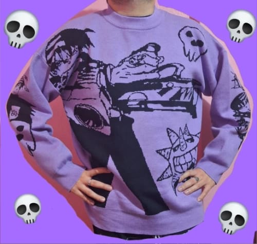 Customer photo review of Harajuku Fashion Couple Sweater: Y2K Retro Gothic Fitted Tops