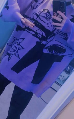 Customer photo review of Harajuku Fashion Couple Sweater: Y2K Retro Gothic Fitted Tops
