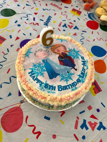 Customer photo review of Elsa and Anna Frozen Inspired Pink Background - Custom Icing Image