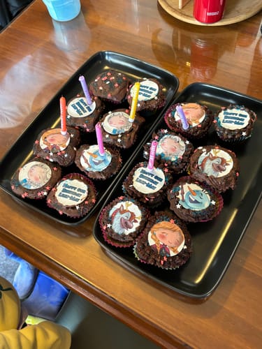 Customer photo review of Elsa and Anna Frozen Inspired – 5cm (2inch) Cupcake Edible Image Sheet – 15 Per Sheet