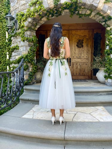 Customer photo review of Corset Leaf Embroidered Midi Dress with removable Straps