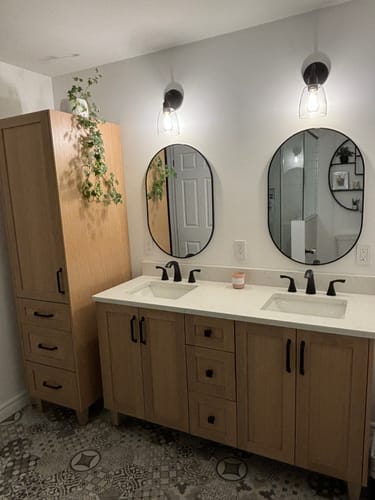 Customer photo review of Bridgeport White Oak Linen Cabinet