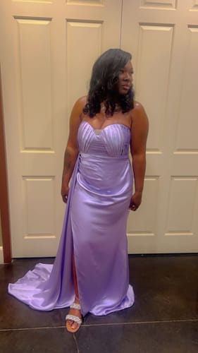 Customer photo review of Elegent Mermaid Side Slit Strapless Soft Satin Long Bridesmaid Dress For Wedding