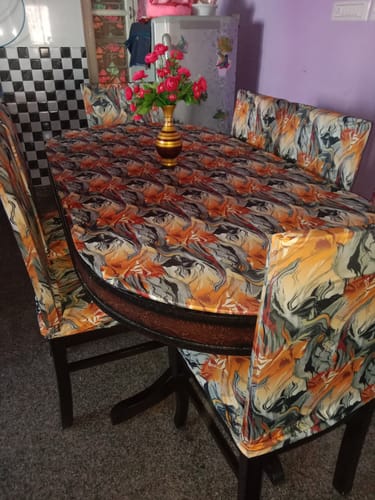 Customer photo review of DivineTrendz Exclusive - Orange Abstract Elastic Chair & Table Cover