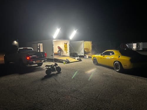 Customer photo review of Racing Trailer Pit Lights – Dual 10 Foot Pole 20,000 Lumens