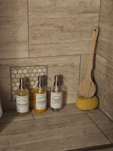 Customer photo review of Clear "Modern Apothecary" PET Plastic Bottle Trio (Choose Your Titles)