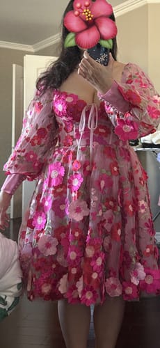 Customer photo review of Long Sleeves Sweetheart Corset Black Floral Print Chiffon Tiered Mini Dress