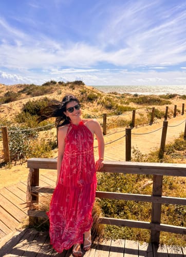 Customer photo review of Sabina Musayev Red High Neck Midi Dress