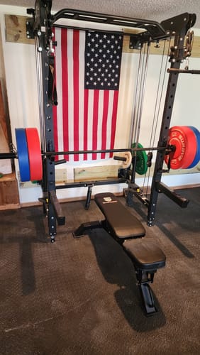 Customer photo review of MAJOR FITNESS All-In-One Home Gym Folding Power Rack Package Lightning F35