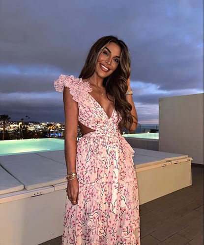 Customer photo review of Lost in The Melody Chiffon Printed Flutter Sleeve Cutout Back Lace-up Maxi Dress