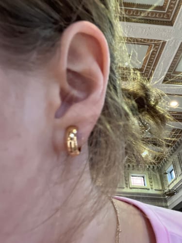 Customer photo review of Simple Huggie Clip On Earrings in Gold