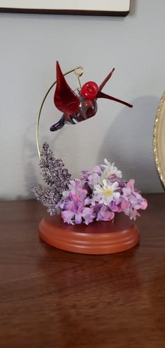Customer photo review of Red Dichroic Twist Glass Hummingbird with Infused Ash