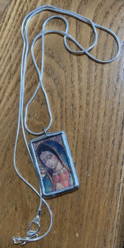 Customer photo review of Our Lady of Guadalupe Pendant from Juan Diego's Tilma