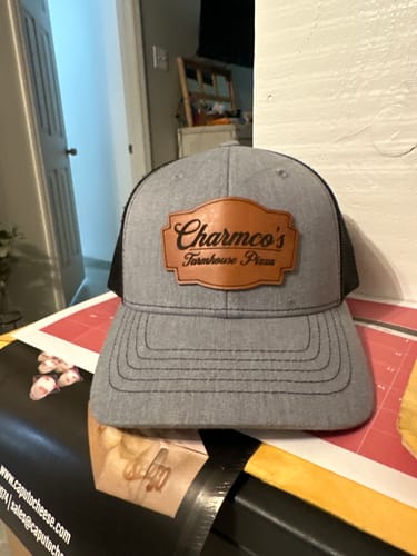 Customer photo review of Youth Custom Leather Patch Trucker Hat - Richardson 112