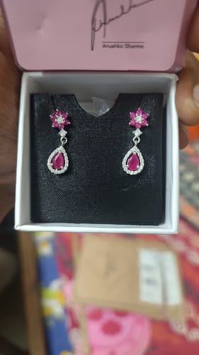 Customer photo review of Silver Pink Flower Mini Drop Earrings