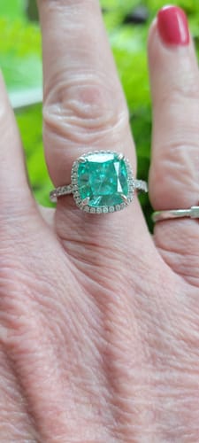 Customer photo review of Louily Exquisite Halo Cushion Cut Cyan Blue Engagement Ring In Sterling Silver