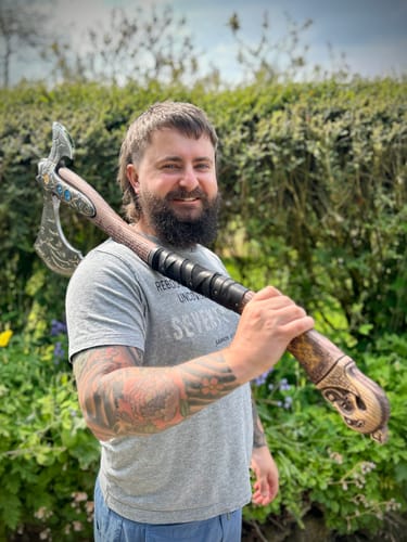 Customer photo review of Hand-forged Leviathan axe with leather wrap "Ragnarok Kratos axe"